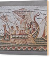 Roman Mosaic Of Ulysses Resisting The Songs Of The Sirens- Bardo Museum Tunis Wood Print
