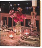 Romantic Dining At Night Wood Print