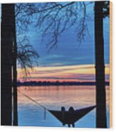 Romantic Sunset At The Lake Wood Print