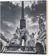 Rome Bw - Fountain Of The Four Rivers In Piazza Navona 2 Wood Print