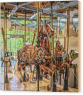 Rose Carousel Horse And Friends Wood Print