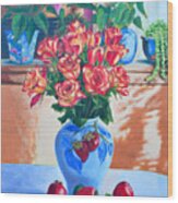Roses Persimmons And Fukagawa Vase Wood Print