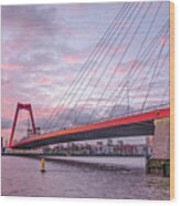 Rotterdam, Willems Bridge At Sunrise Wood Print