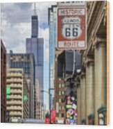 Route 66 Begin Sign - Chicago, Illinois Wood Print