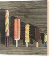 Row Of Assorted Ice Cream Lollies Wood Print