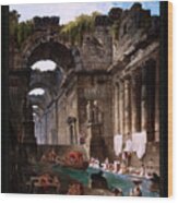 Ruins Of A Roman Bath With Washerwomen By Hubert Robert Remastered Xzendor7 Reproductions Wood Print