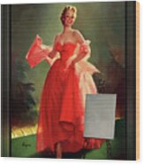 Runway Model In A Pink Dress By Gil Elvgren Pin-up Girl Wall Decor Artwork Wood Print