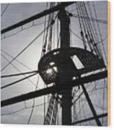 Sailing Ship Rigging Backlit By Sun Wood Print