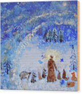 Saint Francis In The Snow Wood Print