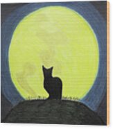 Salem Silhouette Of A Black Cat In Front Of A Full Moon Wood Print