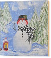 Sammy The Snowman Wood Print