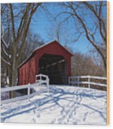 Sandy Creek Covered Bridge Winter Wood Print