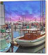 Santa Barbara Marina Boats Wood Print