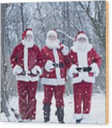 Santa's At Forest Delivering Presents Wood Print