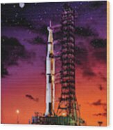 Saturn V Rocket Launchpad Wood Print
