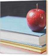School Books With Apple Wood Print