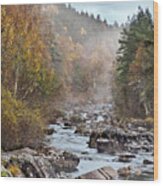 Fog Beauty Over River Scottish Golden Autumn Wood Print