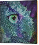 Screech Owl Portrait Stylized Wood Print