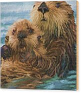 Sea Otter Mom And Pup Wood Print
