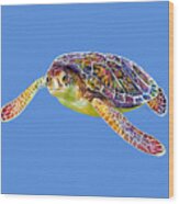 Sea Turtle 3 - Solid Background Wood Print