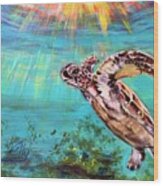 Sea Turtle Catching Some Rays Wood Print