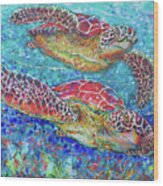 Sea Turtles On Coral Reef Ii Wood Print