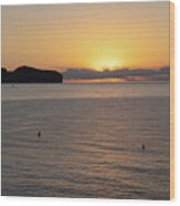 Sea Water And Golden Sky At Sunrise, Mediterranean Coast Wood Print