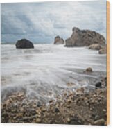 Seascape With Windy Waves During Stormy Weather On A Rocky Coast Wood Print