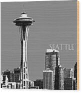 Seattle Skyline Space Needle - Pewter Wood Print