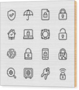 Security Line Icons. Editable Stroke. Pixel Perfect. For Mobile And Web. Contains Such Icons As Security, Shield, Insurance, Padlock, Computer Network, Support, Keys, Safe, Bug, Cybersecurity. Wood Print