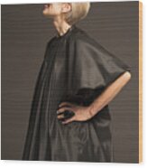 Senior Woman Wearing Black Satin Dress Wood Print