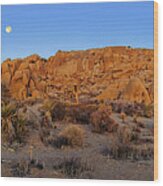 Setting Full Moon Over Teetering Rock Formation Wood Print