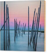 Seven Bridges Boat Pilings Sunset Wood Print