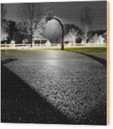 Shadowball -  Basketball Hoop In Stoughton Wi Casts Interesting Shadow On Asphalt Wood Print