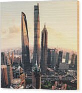 Shanghai Lujiazui Global Financial District At Sunset Wood Print