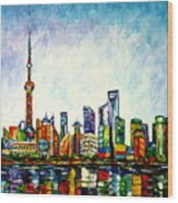 Shanghai, Skyline Wood Print