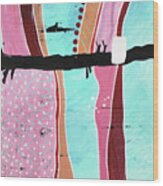 Shark Infested Waters Abstract In Pink Aqua Blue Red Mango Wood Print