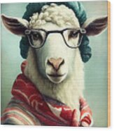 Sheep In Suit Watercolor Hipster Animal Retro Costume Wood Print
