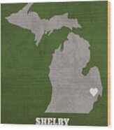 Shelby Michigan City Map Founded 1827 Michigan State University Color Palette Wood Print