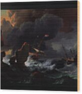 Ships In Distress Off A Rocky Coast By Ludolf Bakhuizen Classical Art Reproduction Wood Print