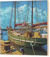 Ships In The Harbor Oil Painting Wood Print