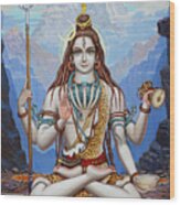 Shiva In Himalayas Wood Print