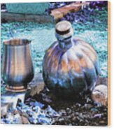 Silver Chalice And Jug Blue Wood Print