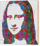 Simple Mona Lisa Colorful Portrait With Greens, Reds And Blues On White Background Wood Print