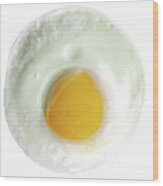 Single Egg, Sunny Side Up, Isolated On White, Perfect Yolk In Ce Wood Print