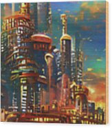 Skyline From The Future, 01 Wood Print