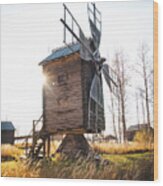 Small Wooden Mill With Beautiful Sun Star Wood Print