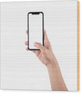 Smartphone Mockup. New Frameless Smartphone Mockup With White Screen. Isolated On White Background. Based On High-quality Studio Shot. Smartphone Frameless Design Concept. Wood Print