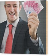 Smiling Businessman With Bank Notes Wood Print