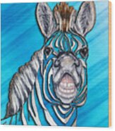 Smiling Zebra In Blue Wood Print